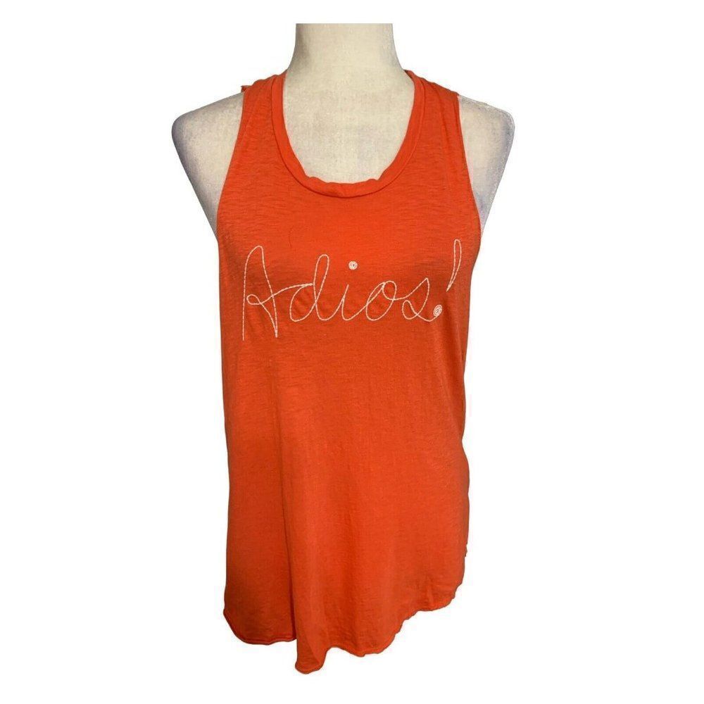 sundry womens coral orange white Round Neck adios tank top 3